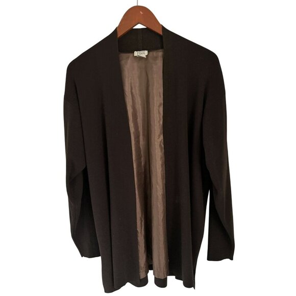 Eileen Fisher Womens Brown Open Front Cardigan Jacket L 100% Wool Lightweight - Picture 1 of 6